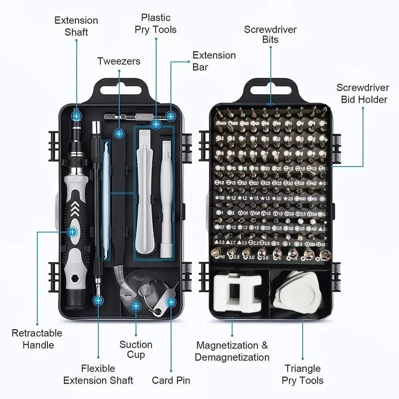 115pcs/set Cell Phone Kit / Car Precision Screwdriver Repair Tool Kit, Multi-function Electronic Screwdriver Set, Watch Mobile Phone Disassembly Repair Screwdriver Tools (Black)