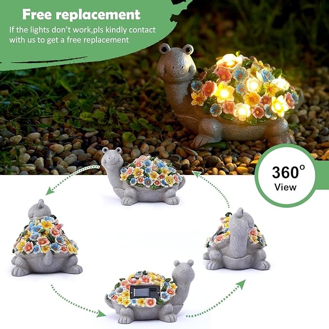 Solar Turtle Garden Decor with Flowers: Outdoor Clearance Statue Lights for Outside Lawn Ornaments Porch Patio Balcony Yard Home – Birthday Gifts for Mom Grandma Women