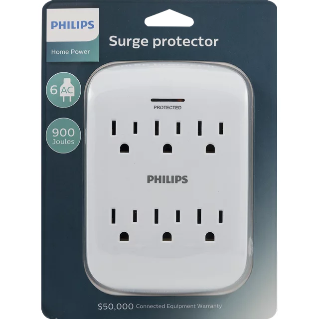 Philips 6-Outlet Surge Protector Tap, 900 Joules - SPP3461WA/37