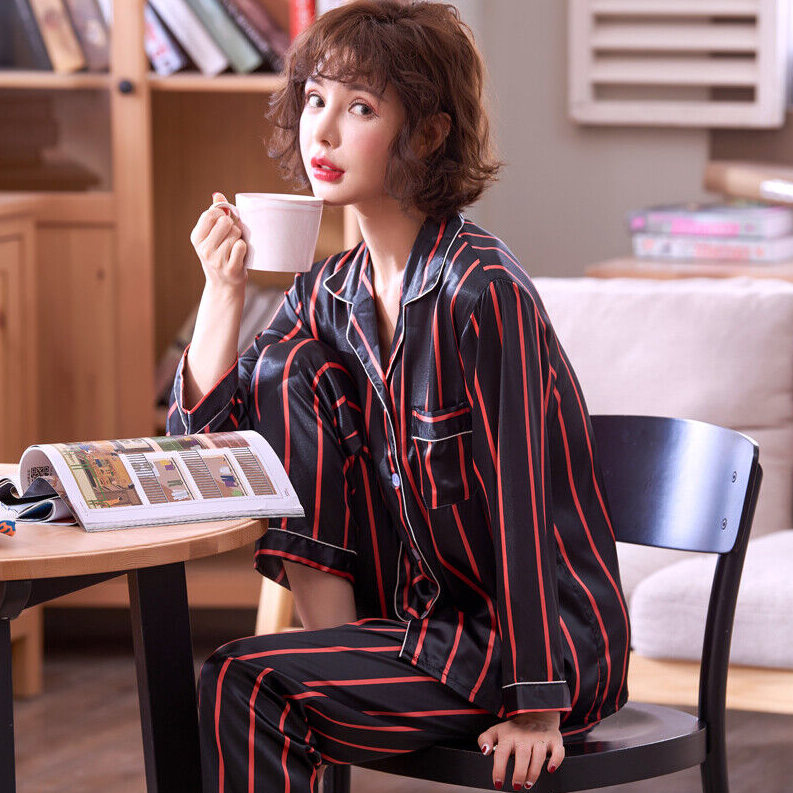 Womens Mens Silk Satin Pajamas Sets Sleepwear Long Sleeve Pyjamas Nightwear Soft
