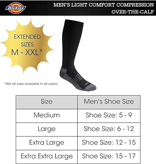 Dickies Men's Light Comfort Compression Over-the-calf Socks