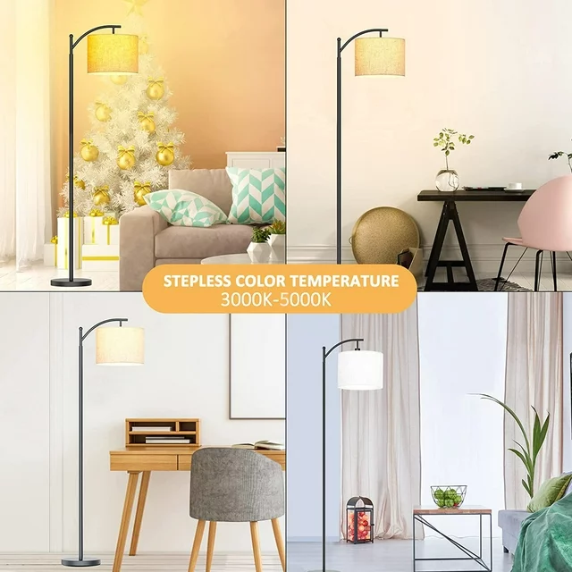 Pazzo Metal Arc Floor Lamp with Stepless Dimmable Bulb, for Living Room, Bedroom, Black