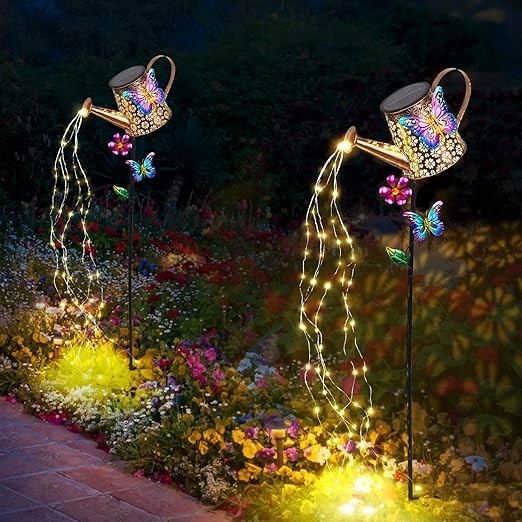Solar Watering Can with Lights Outdoor Garden Decor,Waterproof LED Garden Stake Lights Decoration for Yard Lawn Patio Pathway Front Porch Landscape Gardening Gifts for Mom Grandma Women Birthday Gift