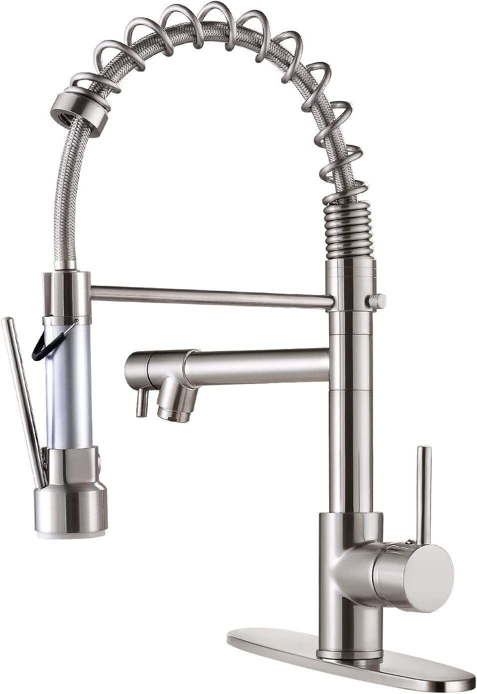 Kitchen Faucet Swivel Single Handle Sink Pull Down Sprayer Mixer Tap Deck Plate