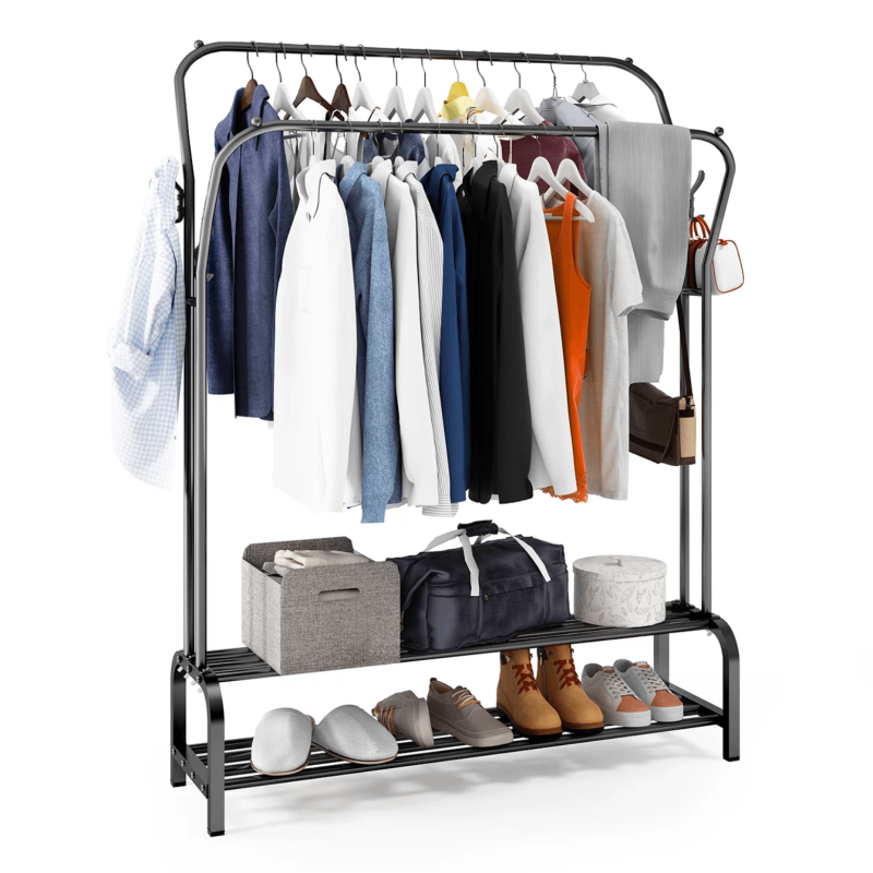 2-Tier Double Rail Closet Organizer Garment Rack Clothes Storage Hanger Shelf US