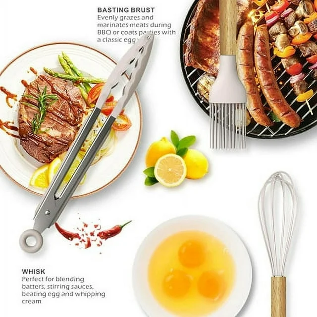 UUGEE Kitchen Cooking Utensil Sets with Holder 446°F Heat Resistant Silicone Spatulas and Cooking Tools