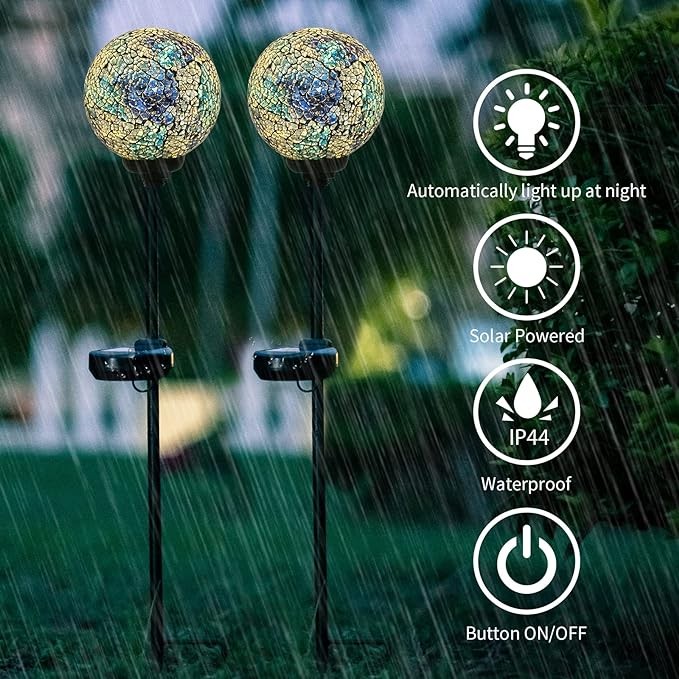 VCUTEKA Mosaic Solar Light, Solar Garden Decorative Lights Outdoor Waterproof LED Pathway Stake Light for Landscape Patio Yard Deck Walkway Decoration, 2 Pack