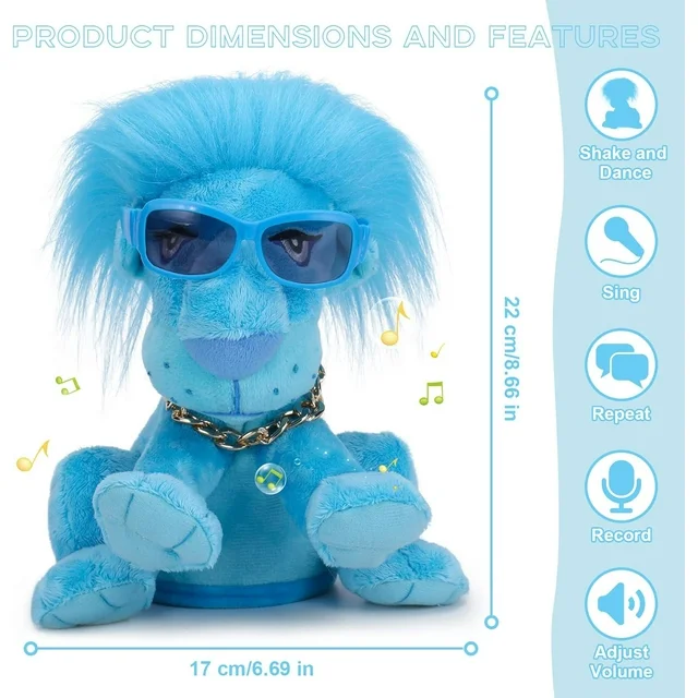 Emoin Dancing Toys Lion Toys Stuffed Animal Talking Baby Toys Remote Control Electric Plush Pet Toy 48 Songs Kids Toy,Blue