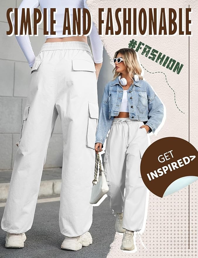 HEEKPEK Cargo Pants Women Trendy High Waist Straight Wide Leg Casual Baggy Y2K Pants with 6 Pockets