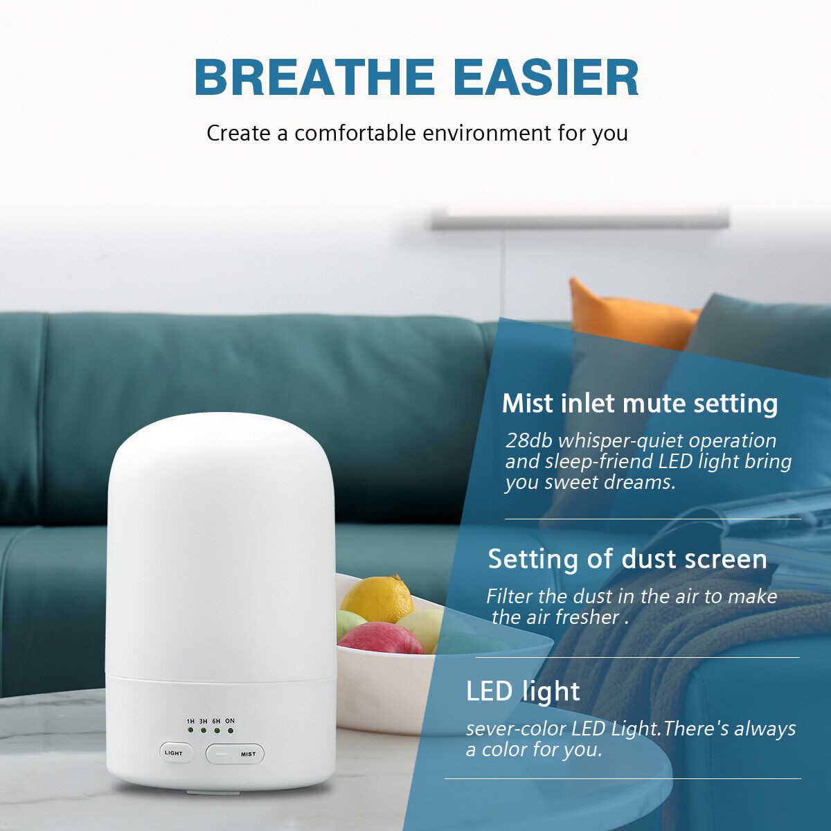 Hodiax Quiet Ultrasonic Humidifier 2-in-1 Diffuser Cool Mist Maker Whole House